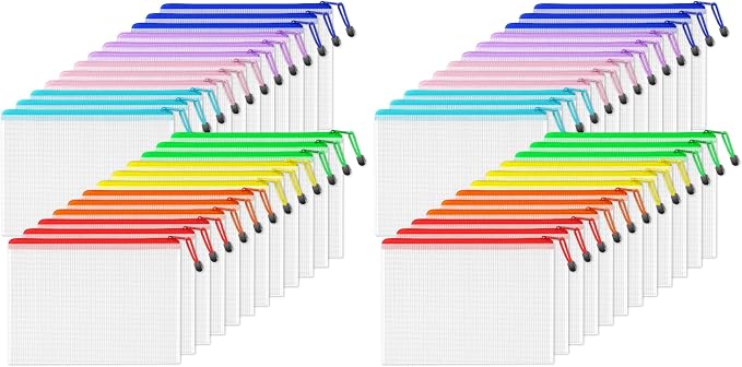 SUNEE Mesh Zipper Pouch 9.2x12.5 in (8 Colors, 48 Packs),Extra Large Water-Resistant Zip Bag for School Office Supplies, Puzzles & Games Organizing Storage by SUNEE