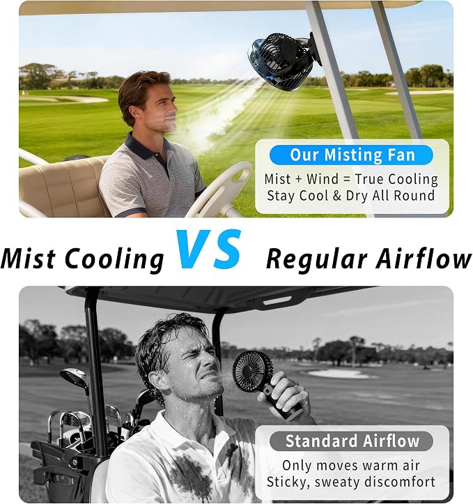 Magnetic Golf Cart Fan with Misting & Light | Portable, for golf cart, workshop, garage & BBQ, fits Club Car, Yamaha & EZGO, gift idea for dad who golfs - Image 5