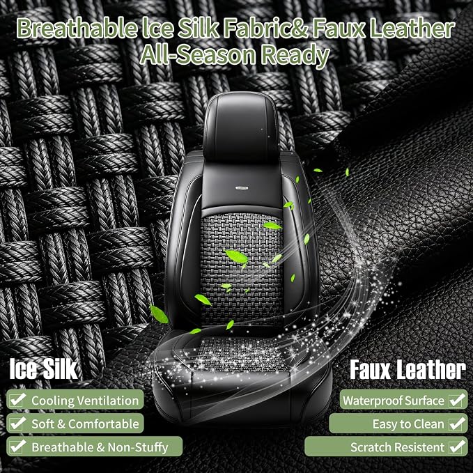 Fit Tacoma Car Seat Covers for Toyota Tacoma 2016-2023, Summer Ice Silk Breathable, Waterproof, All-Weather Automotive Seat Cushion Protector, Airbag Compatible (5 Seats, Black) - Image 4