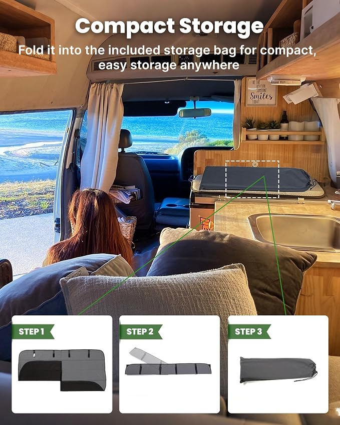 MELIPRON Sliding Door Window Cover Fit for Mercedes Sprinter NCV3 & VS30 | 2007-2026, 2 Folding Ventilation Panels, Magnetic Insulated Blackout Privacy Sun Shade for Campers & Van Lifers, Gray - Image 8