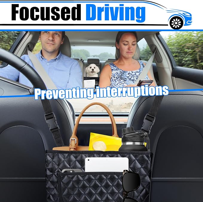 BFXM Car Purse Holder Between Seats, Leather Front Seat Car Organizer | Large Capacity Car Net Pocket Handbag Holder, Backseat Barrier Storage Bag Fits for Car, Truck, SUV, Purse Holder for Car - Image 3