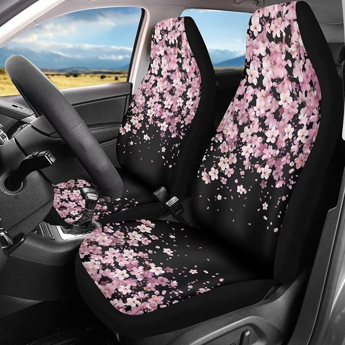 Cherry Blossom Car Seat Covers Set of 2, Universal Seat Protector for SUV Truck Van Sedans Cars, Breathable Auto Seat Protectors for Women Men - Image 2