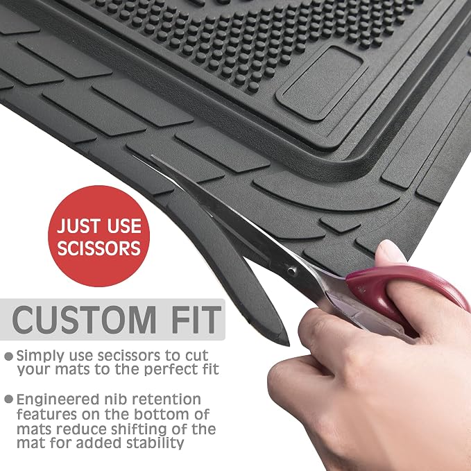 CAR PASS Heavy Duty Rubber Floor Mats 4-Piece Car Mat Set - Universal Waterproof Carbon Fiber Floor Mats for Car SUV Truck, Durable All-Weather Mats(Black) - Image 3