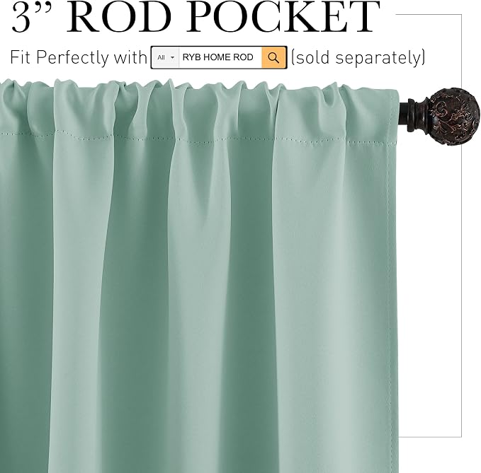 RYB HOME Cafe Blackout Curtains 24 inch Length, RV Camper Window Curtains | Short Small Half Window Tiers, Privacy, Thermal Insulated, Light UV Heat Blocking, Rod Pocket, W29 x L24, Aqua, 2 Panels - Image 2