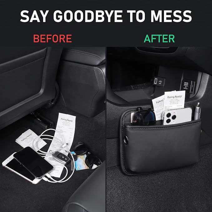 2 PCS Leather Car Seat side Pocket Organizer, Multifunctional Car Seat Gap Storage Pouch, Auto Console Side Organizer Holder for Phones, Keys, Sunglasses & Wallets (Black) - Image 5