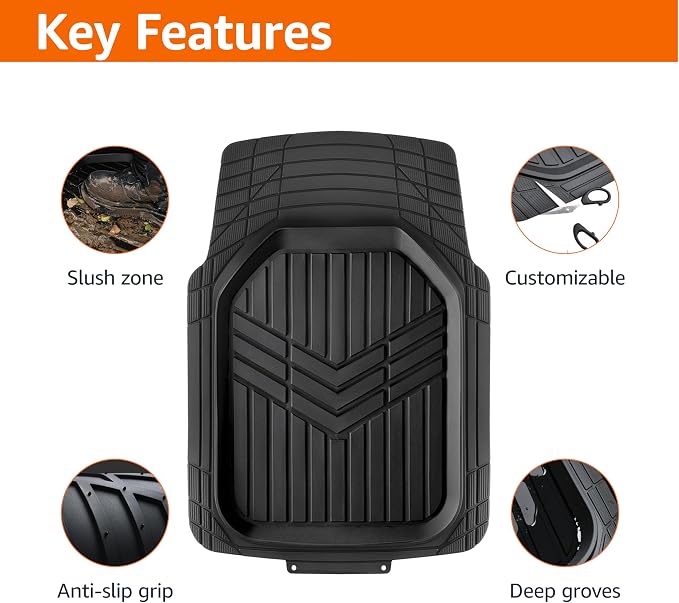 Amazon Basics 4-Piece Heavy Duty Anti-Slip PVC Floor Mats with Cargo Liner, Waterproof Trim To Fit Car Mats, Easy to Clean, Black - Image 2