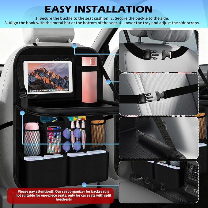 2026 Upgraded Backseat Car Organizer,Multifunctional Back Seat Car Organizer with Cars Tray & Cup Holder,Roadtrip Essentials Foldable Back of Seat Cars Organizers for Most Vehicles - Image 5