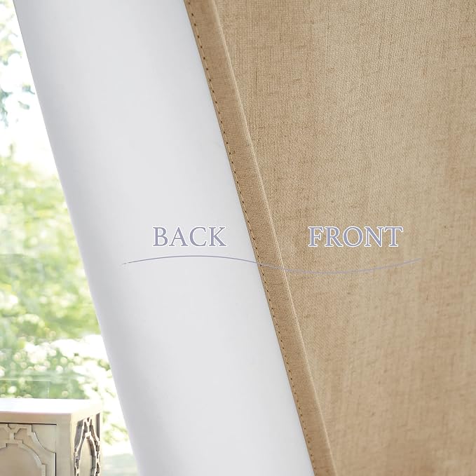 RYB HOME Natural Linen Textured French Door Window Curtains 100% Blackout | Self Adhesive, Thermal Insulated Privacy Energy Saving, Shades for Nursery Office Patio Glass Door, W26 x L72, 1 Panel - Image 7