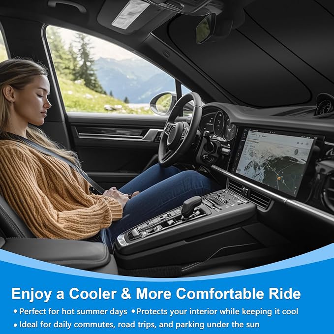 Windshield Sun Shade for 2016-2025 Chevy Malibu Accessories, Foldable Window Sunshade Sun Visor Protector, Front Windshield Sunshade Sun Shield Blocks UV Rays Heat - Image 7