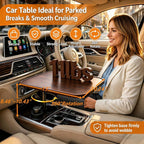 Wisamic Car Table Tray & Car Desk for Laptop - 360° Wooden Cup Holder Table | 360° Rotation Drive Thru Car Food Tray, Height-Adjustable Car Laptop Desk Mount, Fits for Tesla Model Y/3/S and Most Vehicles - Image 4
