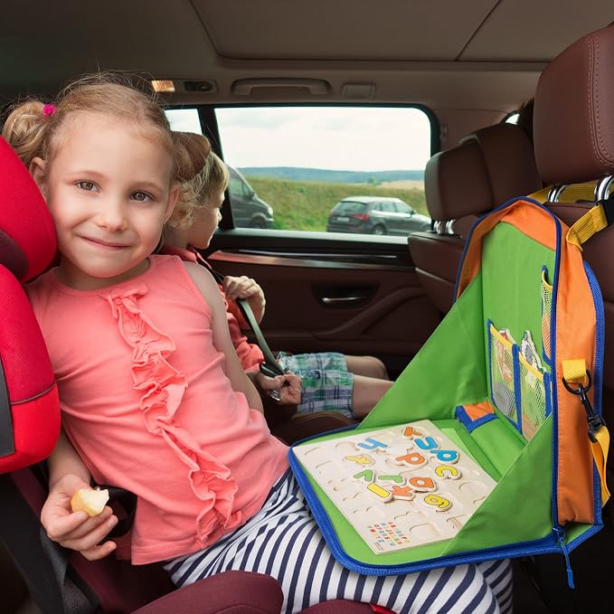 Car Organizer Back Seat for Kids & Tablet Holder for Car with Kick Mats & Lap Tray – Car Accessories Interior Must Have Road Trip Essentials (Age 3+) – Fold Away Tray with Car Seat Pocket Holders - Image 8