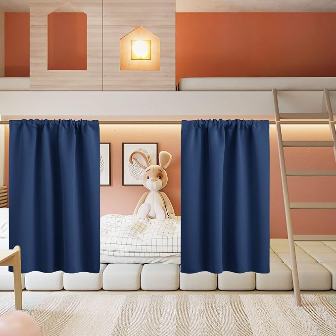 RYB HOME Basement Bathroom Kitchen Cafe Blackout Privacy Window Curtains | Thermal Insulated, Light UV Heat Blocking, Privacy, Short Curtain Tiers for Laundry Room, W34 x L30, Navy Blue, 2 Panels by RYBHOME