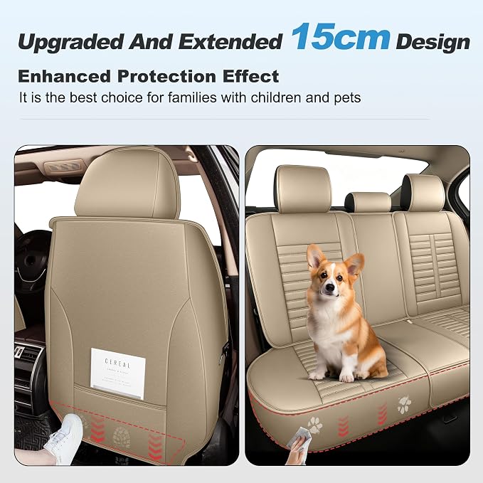 Fit for Acura RDX Seat Covers 2008-2026 Front Set | Faux Leather Waterproof Car Seat Covers, Airbag Compatible with Lumbar Support Anti-Slip Design, 2 Seater Beige - Image 5