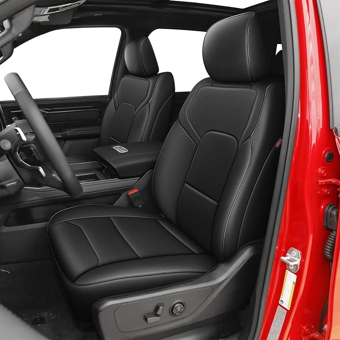 AOMSAZTO Custom Fit Seat Covers for Dodge RAM 1500 2019-2026 Truck Full Set | Crew Cab Only, Pickup Truck Seat Covers, Premium Faux Leather, Perfect Fit, Breathable, Water Resistant,Airbag Compatible by AOMSAZTO