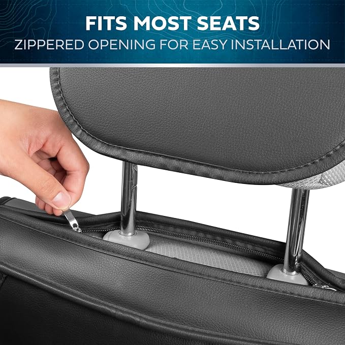 MotorBox Classic Edition Seat Covers, Premium Faux Leather Seat Covers for Cars Trucks Vans SUV, Semi Custom Fit Car Seat Covers Front Seats Only, Automotive Interior Cover - Gray | Charcoal and Black Car Seat Covers, Waterproof Leather Seat Covers, Ca... - Image 3