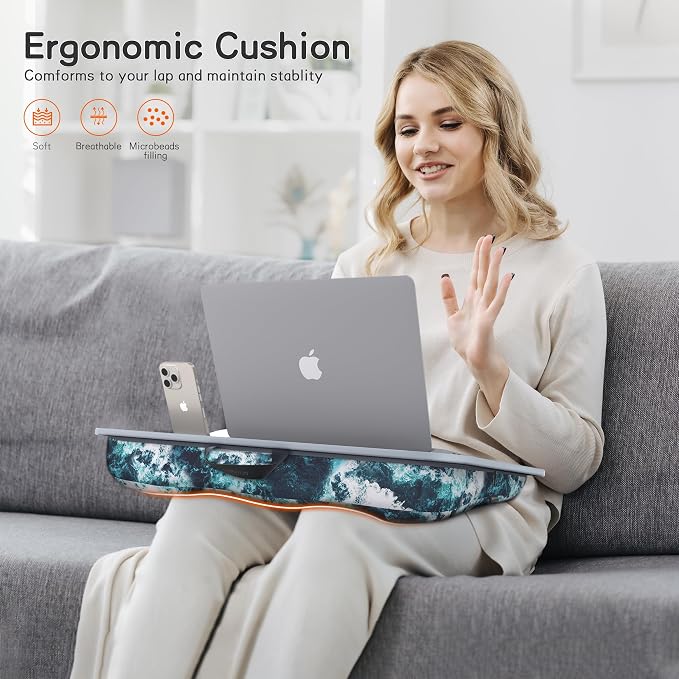 Lap Desk for Laptop with Cushion, Laptop Lap Desk, Cushion Detachable and Washable, fits up to 17 inch, with Tablet Slot and Stopper, MillHome (Blue) - Image 3