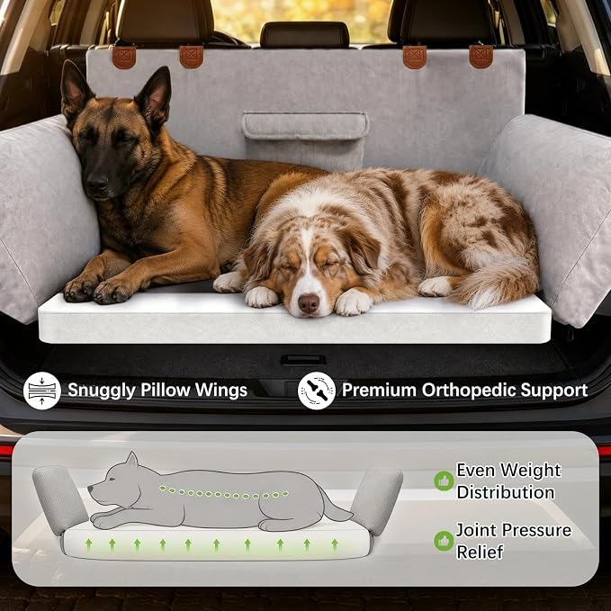 SUV Cargo Liner for Dog, Orthopedic SUV Dog Bed for Truck, Medium | Waterproof-coated 2-inch foam 6-inch side bolsters, bumper flap, storage pocket, non-slip backing for SUVs,25 x 30 in - Image 3