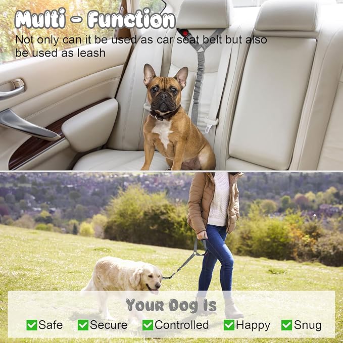 BWOGUE 2 Pack Dog Seat Belt for Car, Adjustable Nylon Headrest Restraint | Headrest Loop for Car Travel, 18.9-27.5 in Adjustable, Elastic Bungee Buffer, 2 Pack Nylon Straps, Use with Dog Harness - Image 5