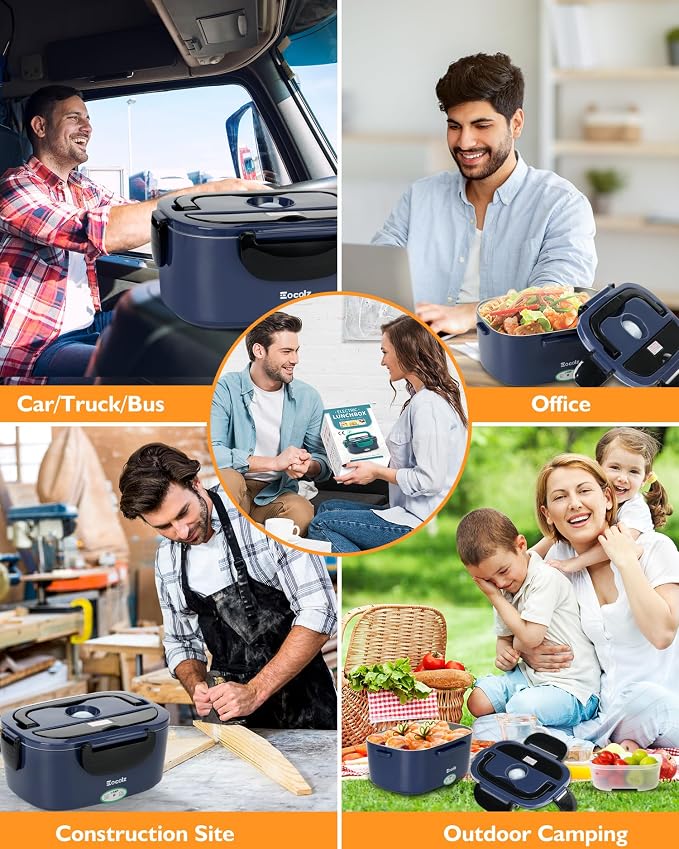 Electric Lunch Box Food Heater 80-100W, Food Warmer with Dual Container 1.5L Portable Heated Lunch Box for Car Truck Work Stainless Steel Fork & Spoon 12/24/110V for Adults Lonchera Eléctrica - Image 4