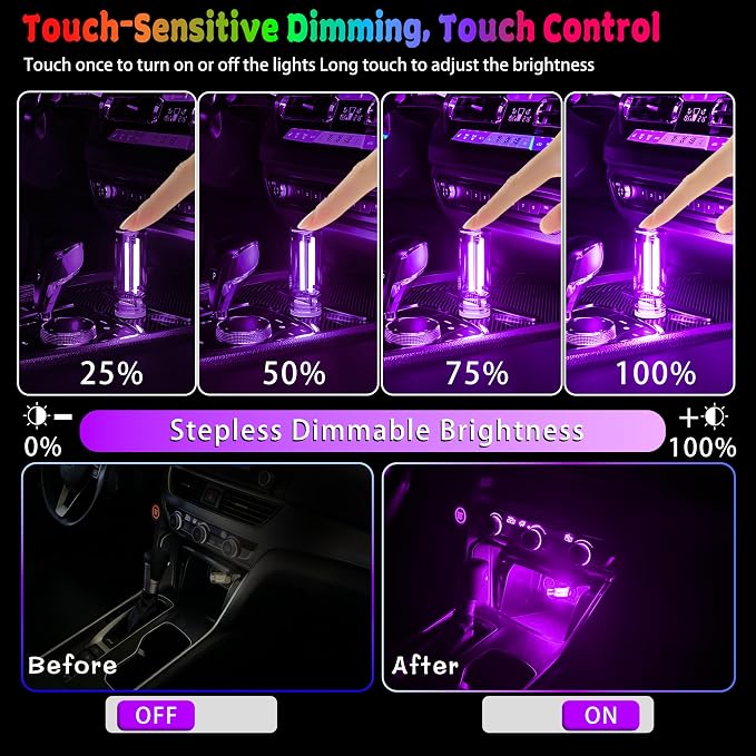 4 PCS USB Touch Dimmable Retro Glass Bottle Car Night Light | Portable design, 4 Purple, fits car interior, bedroom, hallway, indoor outdoor decor - Image 5