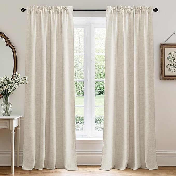 RYB HOME Curtains & Drapes Linen Sheer 72 inches Long | Light Filtering, Weave Textured, Rod Pocket, Cream Colored, W52 x L72, 2 Panels Set by RYBHOME