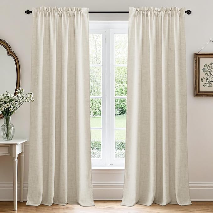 RYB HOME Living Room and Dining Room Curtains 95 inches Long | Light Filtering, Privacy Protection, Weave Textured, Rod Pocket, Cream, W52 x L95, 2 Panels Set by RYBHOME