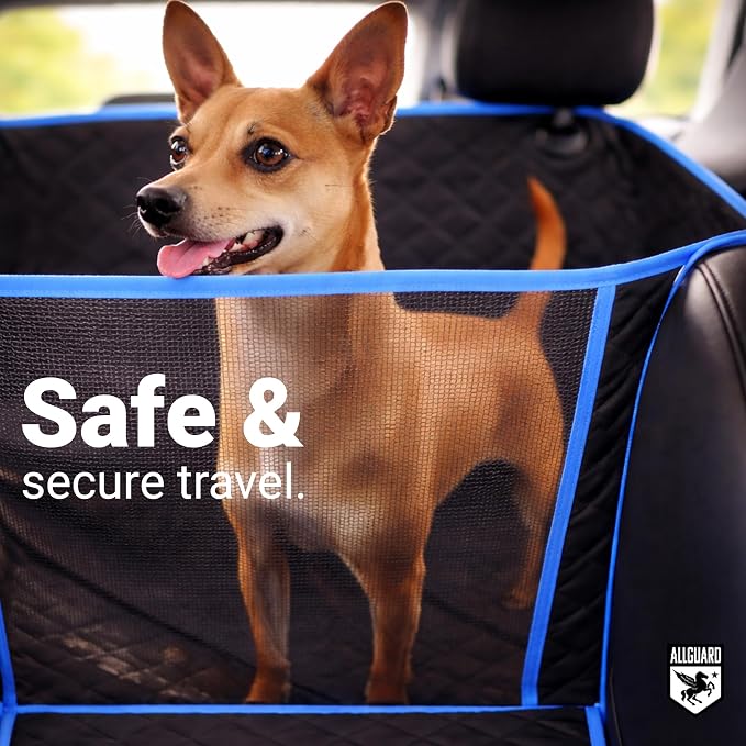 Dog Car Seat Cover for Back Seat, Waterproof, Scratchproof, Nonslip, Dog Hammock for Car, Safety Harness Included, Seat Covers for Pet Dogs, Standard Size (Black/Blue) - Image 4