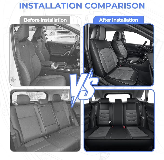 1:1 Custom Car Seat Covers Fit for Toyota RAV4 2019-2025 2026 | Fit for RAV 4 LE, XLE, XLE Premium, Limited Full Set Faux Leather Waterproof Seat Protectors(5-Seater, Black&Grey) - Image 9