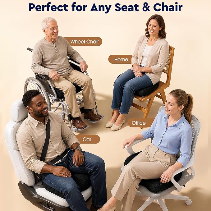 Office/Car Seat Cushion, Non-Slip Sciatica & Back Coccyx Tailbone Pain Relief Chair Pad, Memory Foam Butt Pillow for Computer Desk, Wheelchair, Driving (Black) (Pack of 2) - Image 7