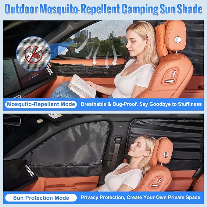 Side Window Screen Sun Shades Compatible with Chevy Silverado 2020-2026 | 2-in-1 Car Window Screen & Sun Shades Cover, Breathable Mesh Shade Heat & Privacy Protector for Camping, Sleeping & Rest - Image 4