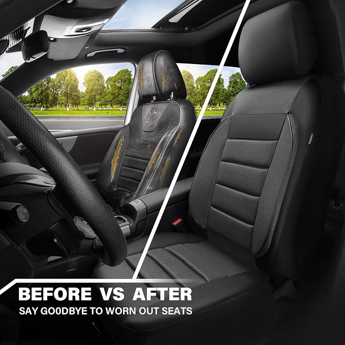 CAR PASS 3D Foam Leather Car Seat Covers Two Front Seats only, Air Mesh Thick Seat Covers, All Weather Car Seat Cover Comfort & Protection for Truck,SUV,Sedan,Van, Airbag Compatible (Charcoal Gray) - Image 6
