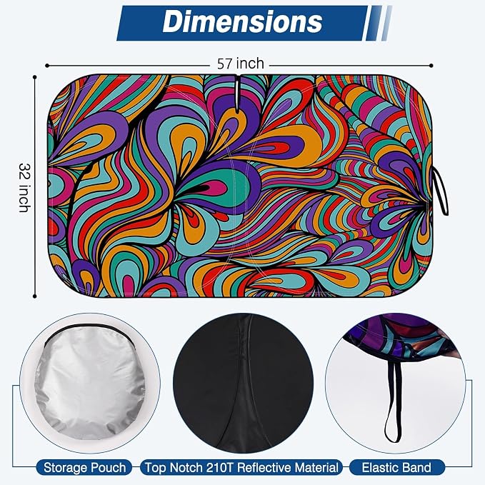 Car Windshield Sun Shade UV Reflector Foldable Front Window SUV | Blocks 98% UV Rays,Keep Interior Cool,Universal Fits Hatchback,Truck,MPV,Storage bag,57"L x 31.5"W,Car Summer Accessories - Image 2