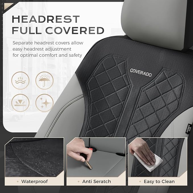 Coverado Car Seat Covers 5 Seats, Seat Covers Full Set, Mesh Breathable Seat Protectors, 5-Piece Spill-Proof White Automotive Seat Covers, Universal Fit for SUV, Sedan, Truck - Image 7