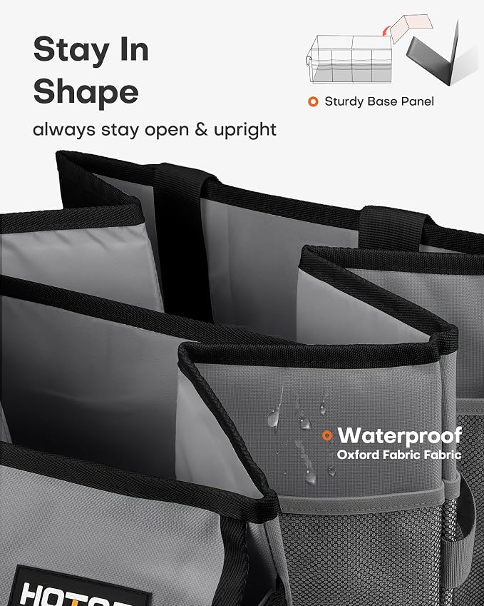 HOTOR Trunk Organizer - Foldable Car Organizer for SUVs & Sedans Storage | Sturdy Car Organization for Men & Women, Car Accessories, Tools, Sundries, Grey, 2 Compartments, 21.3" x 12.6" x 10.6" - Image 4