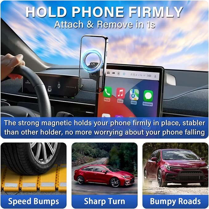 Car Phone Holder for 2021-2026 Ford Mustang Mach-E Accessories 15.5 Screen | Strong Magnetic Cell Phone Mount for Magsafe iPhone & Sunglasses Box, 360° Hands-Free No Air Vent Blockage Stable Stand - Image 7