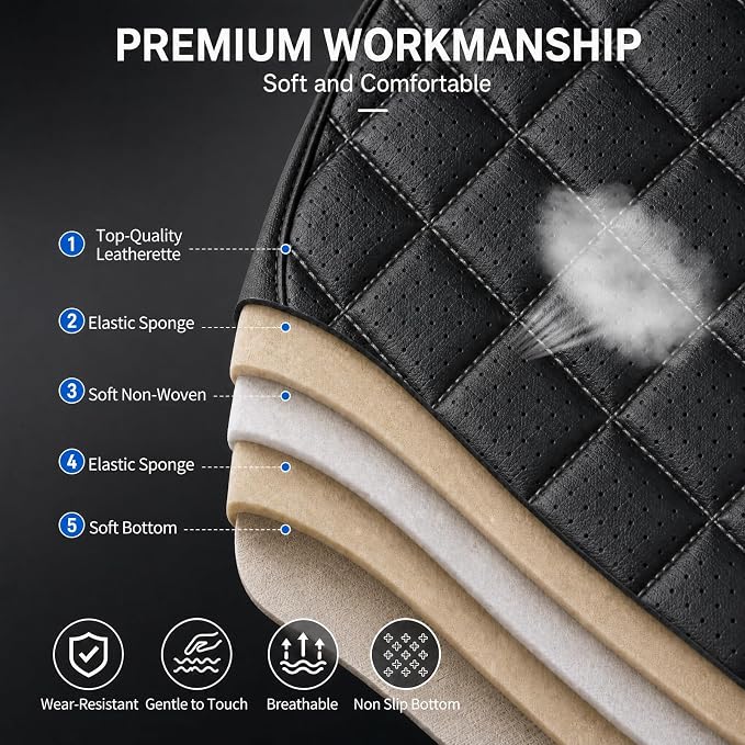 for Subaru Forester 2009-2026 Car Seat Covers, Full Set, Black | Luxury Full Coverage Leather Seat Protectors, Waterproof Breathable, Non-Slip, Easy to Install, Airbag Compatible, All-Season - Image 8