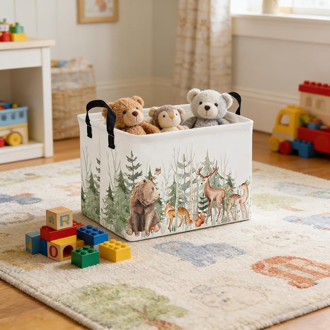 Rectangular Storage Basket,Kids Basket Animal Baskets Cute Storage Bins,Waterproof Collapsible Clothes Kids Storage Basket,Gift Basket,Animals Room Decor(Woodland Animal) - Image 6