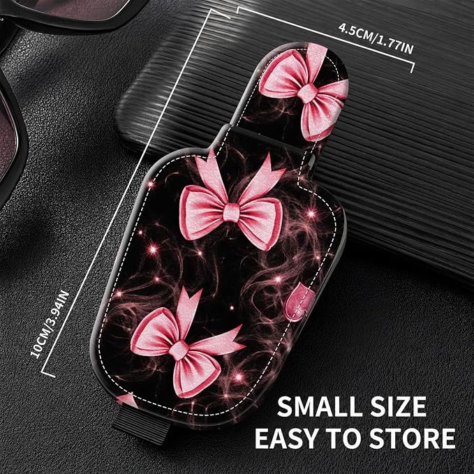 Sunglasses Holder for Car Visor, PU Leather Glasses Clip Organizer, Cute Magnetic Eyeglass Holder for Vehicle Sun Visor, Car Interior Accessory for Women & Men, Pink Ribbon - Image 3