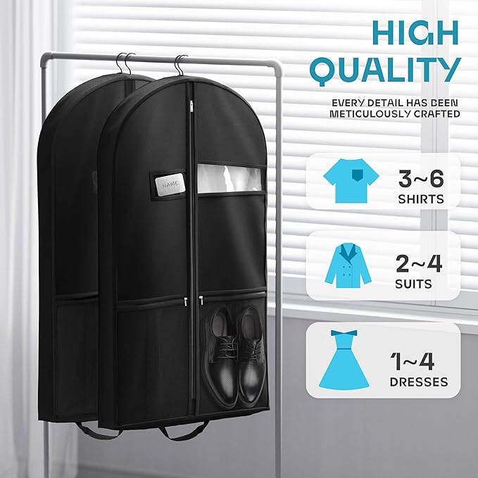 Lazebox 43" Travel Garment Bag with Accessories Zipper Pocket, Heavy Duty Suit Bag for Suits, Tuxedos, Dresses, Coats, Black, 3 packs - Image 2