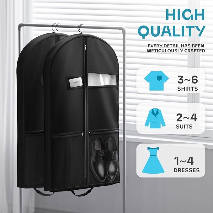 Lazebox 43" Travel Garment Bag with Accessories Zipper Pocket, Heavy Duty Suit Bag for Suits, Tuxedos, Dresses, Coats, Black, 1 pack - Image 2