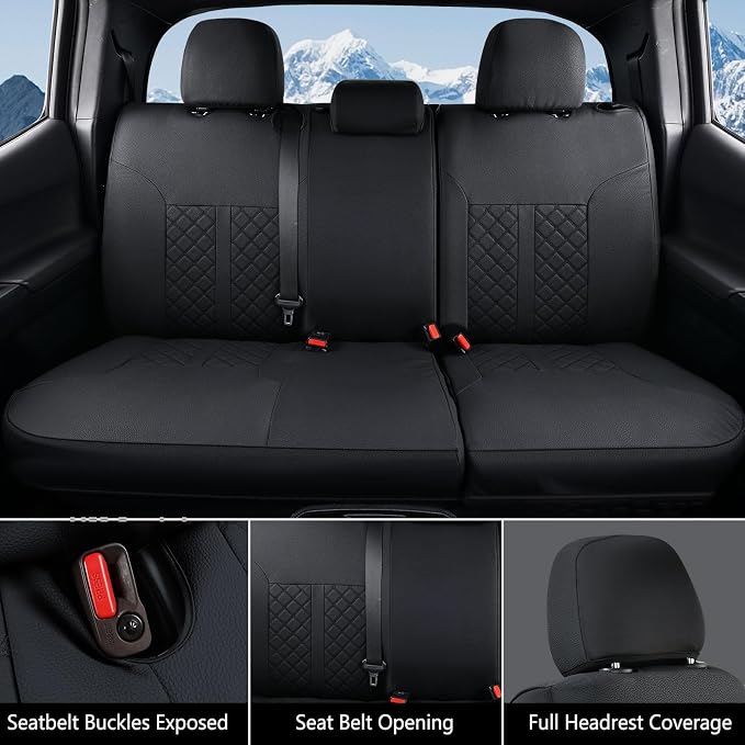 Truckiipa Tacoma Leather Car Seat Covers Full Set Truck Seat Covers Cushion Fit for 2016-2023 Toyota Tacoma Double Crew Cab, Full Set, Black - Image 8