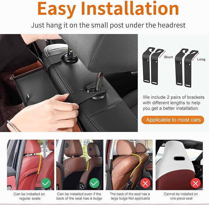 Car Seat Back Cup Holder, 4-in-1 Multifunctional Backseat Organizer with Tissue Box Storage & Hooks (Black) - Image 7