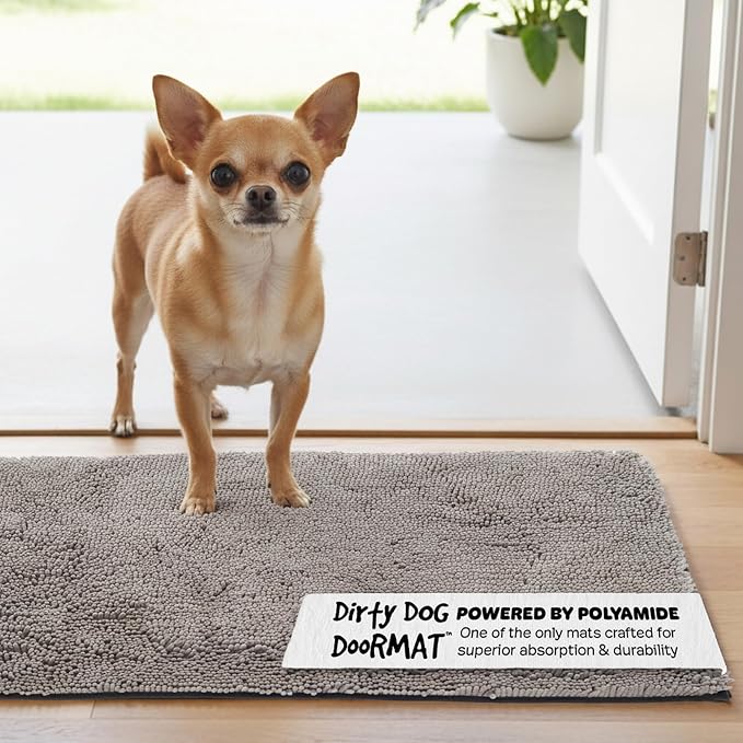 Dog Gone Smart Dirty Dog Doormat - Super Absorbent Polyamide Rug Pulls in Moisture & Dirt - Fast Drying for Clean Floors, Non-Slip, Machine Washable Mat for Muddy Paws - Grey, 23 x 16 Inches by DogGoneSmartBed