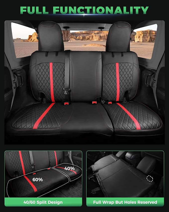 RIDEPOSH for Jeep Wrangler Leather Custom Car Seat Covers Full Set 4 Door | 2013-2017 JK, Luxury Accessories, Waterproof Protectors, 40/60 Spilt, Full Wrap, Durable, Back Organizer, Anti-slip, 5 Seats - Image 4