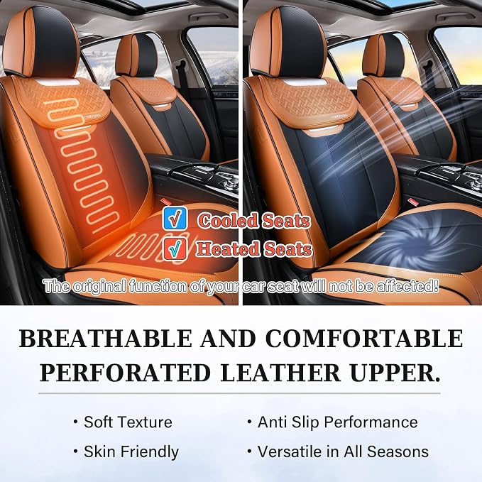 Coverado Seat Covers, Front Car Seat Cover, 2 Pack Breathable Nappa Leather Seat Cover, Waterproof Car Seat Protector, Car Seat Cushion, Universal Auto Seat Covers Fit for Most Cars (Brown&Black) - Image 6