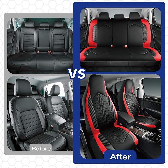 Skechers Memory Foam Car Seat Covers, Leather High Back Seat Covers Quilting Design,Waterproof Sports Car Seat Covers Front Seats,Airbag Compatible, Universal Fit for Most Cars, SUVs,Trucks,Red - Image 6
