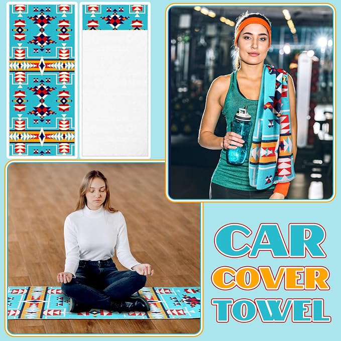 Hahafelt 2 Pack Car Seat Towel Covers Athletic Running Towel Performance Microfiber Post Workout Sweat Washable Cover Non Slip for Seat Outdoor Sport (Navajo Tribal) - Image 7