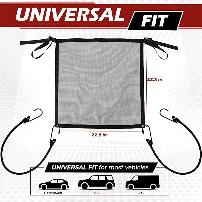 Universal Dog Car Net Barrier – Sturdy Mesh, Easy Install, Breathable Design, Easy to Clean, Flexible Bungee Cords for Adjustable Fit 23"×23" (Black) - Image 2