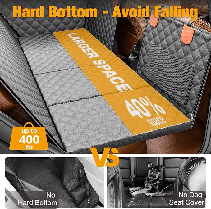 Dog Car Seat Cover for Back Seat, Hard Bottom Back Seat Extender | Rear Seat Pet Cover for Dogs - Supports 400lbs, Waterproof and Scratch Resistant Dog Hammock with Mesh Window For Cars & SUVs - Image 2