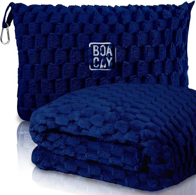 BOACAY Packable Travel Blanket for Airplane, Car - Compact Office Blanket - Portable Pillow for Adults, Kids with Case, Luggage Sleeve, Backpack Clip by BOACAY